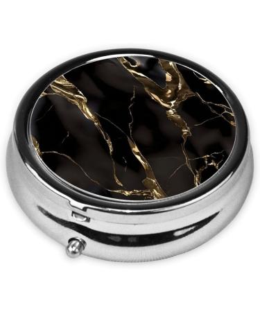 Black Gold Marble Portable Metal Pill Box - Round 3-Compartment Design Ideal for Small Pills & Travel | International Shipping Available - Buy Online on GoSupps.com
