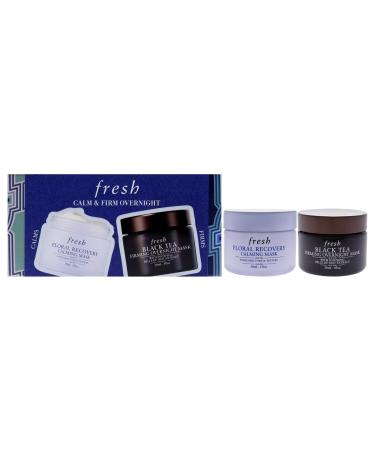Fresh Calm Overnight Mask Kit for Women - 2 Pc 1oz Black Tea Peptide Firming Overnight Mask 1oz Floral Recovery Redness Reducing Overnight Mask