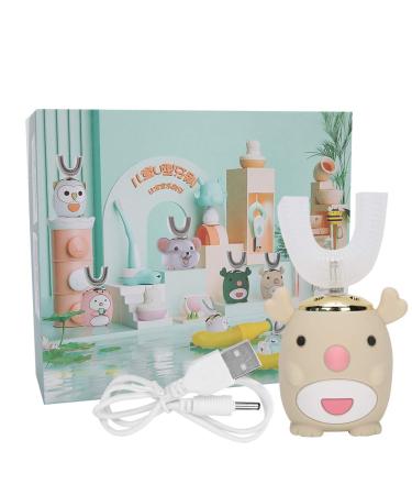 U-shaped electric toothbrush waterproof 360-degree cleaning sound toothbrush mouth care device with 5 modes for children and babies (S-beige) S beige