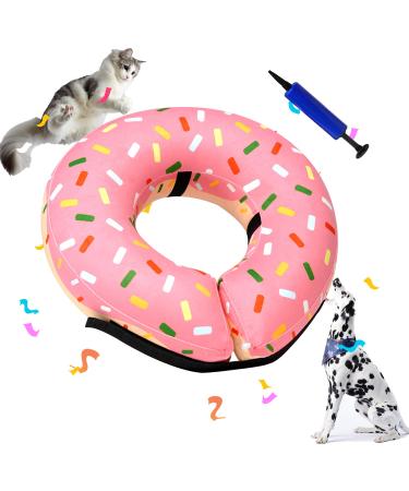 Soft Inflatable Dog Donut Cone Collar for Recovery After Surgery-Protective Cat Dog Neck Donut Collar - E-Collar Alternative Prevent Pets from Biting Scratching Including Pump Pink Donut SNeck 5"-8"