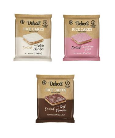 Deluxe & Bla Bla 12 Pack Rice Cake Whole Grain, Natural & Healthy Snack Gluten Free, Kosher Certificate & Low Calorie 19 Gr (Mix (Chocolate, White Chocolate, Strawberry)) MIx (Chocolate, White Chocolate, Strawberry) 12 Pack