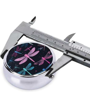 Purple Dragonfly Round Pill Box - 3 Compartment Mini Decorative Organizer for Travel | Portable Medicine & Vitamin Holder - Buy Online on GoSupps.com