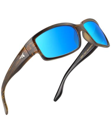 KastKing Skidaway Polarized Sport Sunglasses for Men and Women,Ideal for Driving Fishing Cycling and Running,UV Protection Frame: Gloss Tal Brown / Lens: Smoke - Ocean Mirror