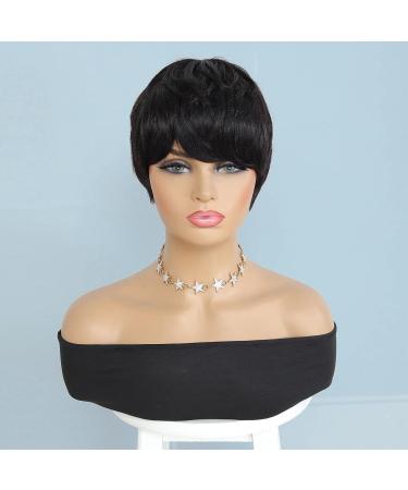 YOUKNOWIG Short Human Hair Pixie Cut Wig for Black Women - Full Machine Made, Glueless Bob Wig with Bangs in Natural Black - Daily Wear - Buy Online on GoSupps.com