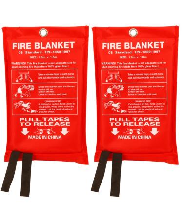 Aksipo Fire Blanket Fiberglass Fire Emergency Blanket Suppression Blanket Flame Retardant Blanket Emergency Survival Safety Cover for Kitchen Home House Car Office Warehouse, 2 Pack (39.3X 39.3 inch)