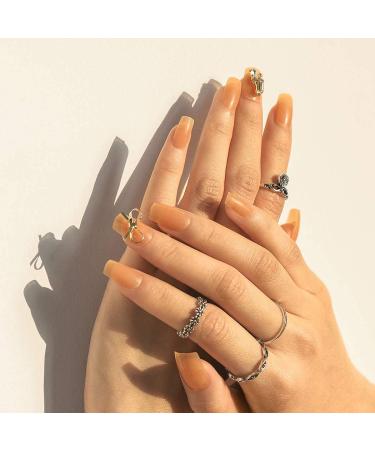 Sethexy shiny long square wrong nails gold sparkling street fingernails 24th complete cover salon acrylic art nail tips for women and girls