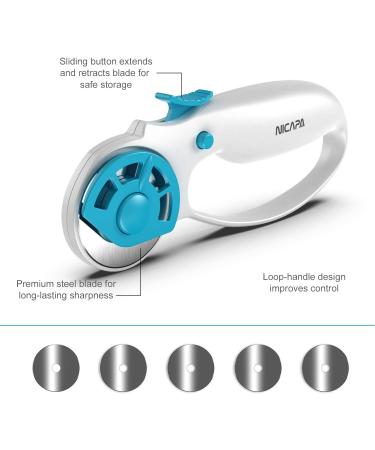 NICAPA 45mm Rotary Cutter for Fabric with Safety Lock and 5 Extra Blades - Crafting, Sewing, Quilting - Ergonomic Design - White - Buy Online on GoSupps.com