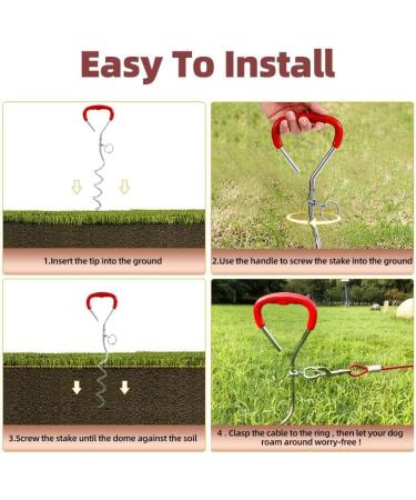 Sturdy Dog Tie Out Cable and Stake Set with 3m Leash - Ideal for Medium to Large Dogs - Red - Buy Online on GoSupps.com