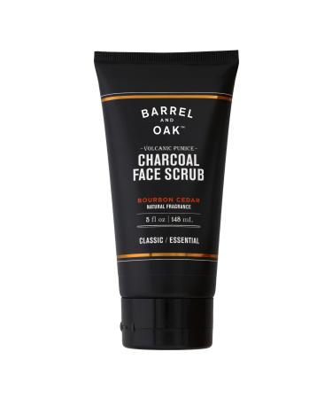 Barrel and Oak - Charcoal Face Scrub with Volcanic Pumice  Men's Exfoliating Scrub  Facial Cleanser  Removes Dead Skin  Absorbs Oil  Cleans Pores  Promotes Beard Growth  Vegan (Bourbon Cedar  5 oz)