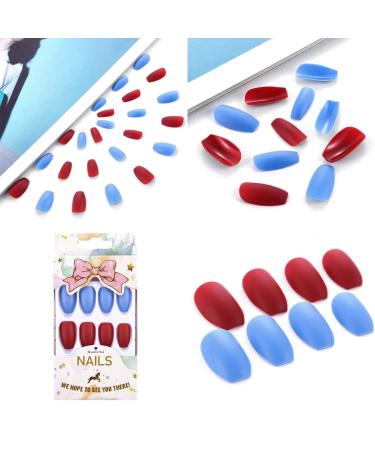 24 Pcs Bohend Fashion Coffin False Nails - Matte Ballerina Press-On Nails for Women & Girls in Red & Blue - Buy Online on GoSupps.com