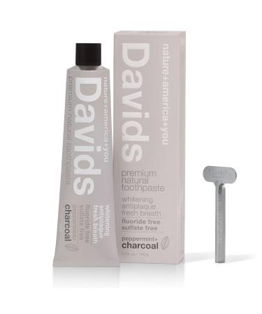 Davids Natural Charcoal Toothpaste for Enhanced Teeth Whitening  Peppermint  Antiplaque  Flouride Free  SLS Free  Enamel Safe  Toothpaste Squeezer Included  Recycable Metal Tube  5.25oz 5.25 Ounce (Pack of 1)