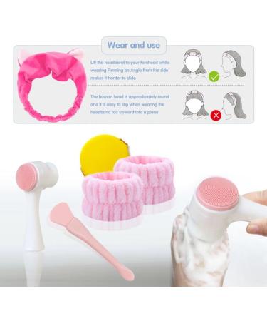 Buy Manual Facial Cleansing Brush Set - Pink Face Washing Tools Headbands & More for Flawless Skin | International Shipping - Buy Online on GoSupps.com