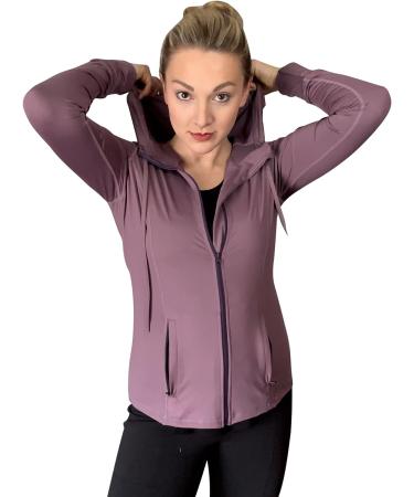 Mokermi Women's Purple Running Jacket - Lightweight Athletic Hoodie for Yoga, Workout, and Sports - Full Zip, Size Medium - Buy Online on GoSupps.com
