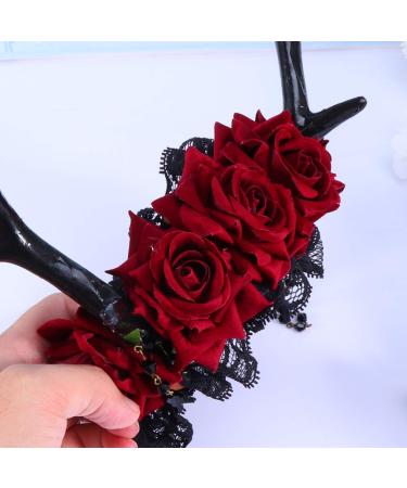 Lurrose Halloween Deer Antlers Mexican Rose Flower Crown Headband for Kids Women Girls - Gothic Costume Lace Hair Hoops - Buy Online on GoSupps.com