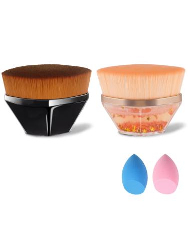2 Pack Foundation Brush Flat Top Flawless Kabuki Foundation Brush Face Makeup Brush with 2 Pack Makeup Sponges for Blending Liquid Cream Cosmetics with Storage Box (Pink Gold and Black) - Buy Online on GoSupps.com
