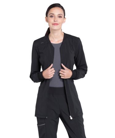 Cherokee Zip Front Womens Scrub Jacket 4-way Stretch with Lightweight Superior Performance and Comfort Infinity CK370A S Black