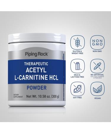Buy Piping Rock Acetyl L-Carnitine 100mg Powder - Non-GMO Gluten Free Supplement for Enhanced Energy & Focus - International Shipping Available - Buy Online on GoSupps.com