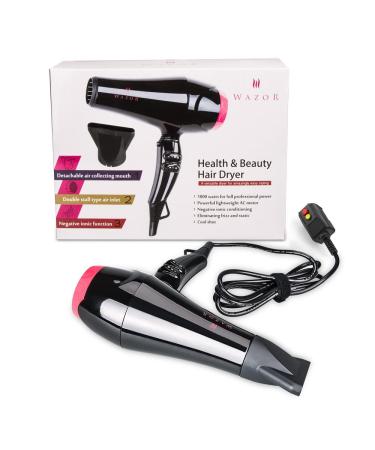 Wazor Ionic Lightweight Hair Dryer 1875W Ceramic Powerful Blow Dryer Pro AC Motor for Quick Drying 2 Speed / 3 Heat Settings Concentrator