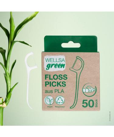wellsamed wellsagreen 50 pieces organic floss picks sustainable dental floss sticks made of PLA