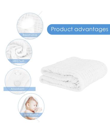 FOOK FISH Muslin Baby Towel 2 Pack - Super Soft 6 Layer Cotton Infant Bath Towel for Newborns - 40 x 40inches, White - Buy Online on GoSupps.com