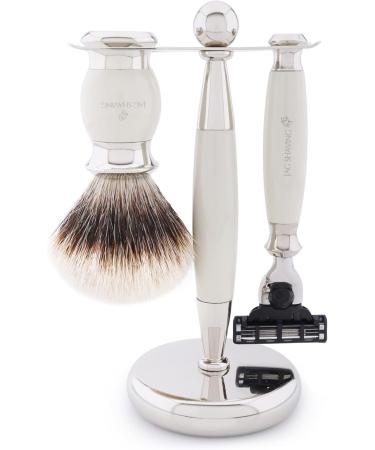 JAG Shaving Razor Set - 4-Piece Luxury Shaving Kit with Dachshaar Brush & Bowl | Ivory Gift Set for Men - Buy Online on GoSupps.com
