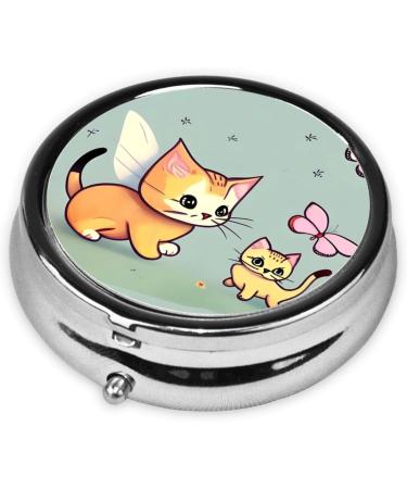 Kitten Butterfly Round Pill Box | 3 Compartment Portable Travel Organizer | Ideal for Travel & Everyday Use - Buy Online on GoSupps.com