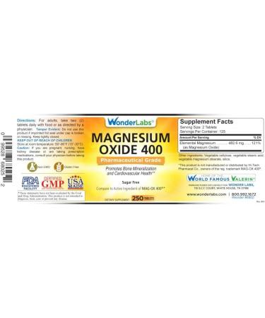 Wonder Labs Magnesium Oxide 400 - Pharmaceutical Grade, 483mg - 250 Tablets - Compare to MAG-OX 400 - Buy Online on GoSupps.com