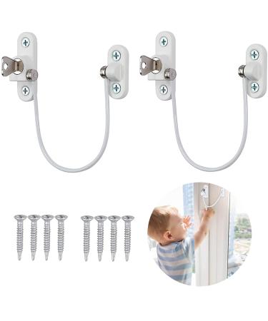 Xelparuc Window Restrictor Locks 2Pcs Professional UPVC Window Restrictor Locks Child Baby Safety Security Wire Catch with Screw Keys Safety