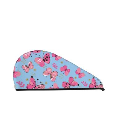 Hair Towel Wrap Hair Drying Towel with Button Towel Turban Head Towel to Dry Hair Quickly (Girl Butterfly)