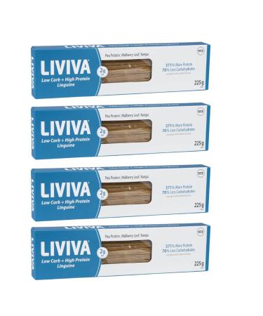 LIVIVA Low Carb High Protein KETO Linguine Pasta - 27g of Protein 8g Net Carbs Diabetic-Friendly - Made with Pea Protein Mulberry Leaf and Konjac (Pack of 4) Pack of 4 - Linguine 225g (Pack of 4)