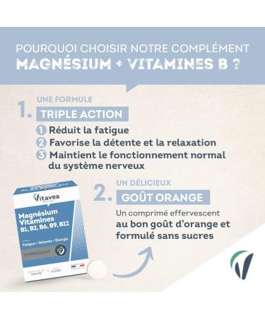 VITAVEA WELL-BEING - Magnesium - Vitamins B1. B2. B6. B9. B12 - Reduction of Fatigue - Relaxation and Relaxation - 24 Effervescent Tablets - Made in France - Buy Online on GoSupps.com