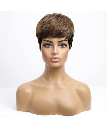 ALANHAIR Pixie Cut Human Hair Wig for Black Women | Glueless Short Hairstyle | Easy to Care for | Black Mix Brown Color - Buy Online on GoSupps.com