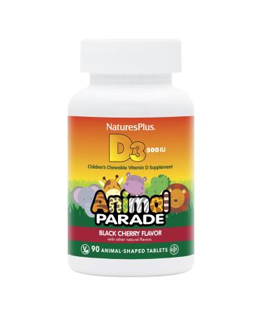 NaturesPlus Animal Parade Vitamin D3 Children s Chewables - Black Cherry Flavor - 90 Animal-Shaped Tablets Pack of 2 - Gluten Free Vegetarian Hypoallergenic - 180 Total Servings 90 Count (Pack of 2)