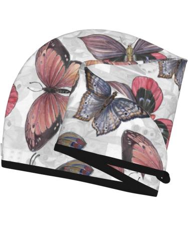 Vintage Butterflies Microfiber Hair Towel | Super Absorbent Coral Velvet Wrap for Long Curly & Thick Hair - Quick Dry for Women - Buy Online on GoSupps.com
