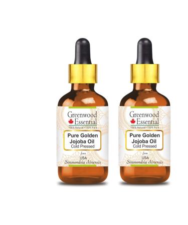 Greenwood essential natural golden jojoba oil (Simmondsia Chinensis) with glass dripper natural therapeutic quality cold -pressed (pack of Two) 100ml x 2 (6.76 oz)