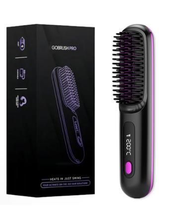 Numoya Portable Straightener Brush - GoBrush PRO Go Brush Pro Numoya Straightener Rechargeable & Cordless Mini Hair Straightener Comb (Black)
