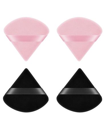 Triangle MakeUp Powder Quaste 2/4 piece of face sponge powder puff washable reusable makeup sponge wet dry make -up tool for loose powder or foundation rouge 4 pieces (black 4 pieces (black / pink)