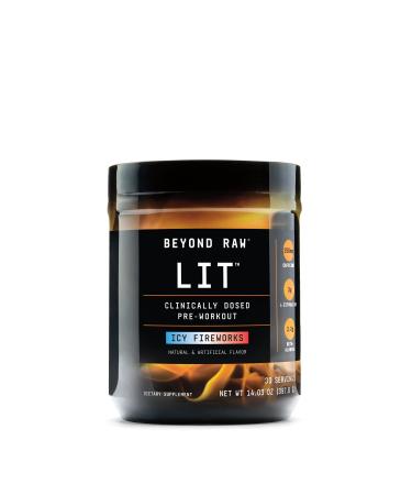 BEYOND RAW LIT | Clinically Dosed Pre-Workout Powder | Contains Caffeine  L-Citruline  and Beta-Alanine  Nitrix Oxide and Preworkout Supplement | ICY Fireworks | 30 Servings Icy Fireworks 14.01 Ounce (Pack of 1)