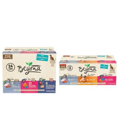 Purina Beyond Fish Wet Cat Food Variety Pack (24 Count) + Beyond Grain Free P t Natural Wet Cat Food Variety Pack (12 Cans) Cat Food + Cat Food Variety Pack