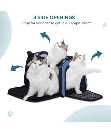 PetSfit Foldable Transport Box for Cats & Small Dogs - Portable Travel Bag with Expandable Bed Shoulder Strap - Blue S Blue - Buy Online on GoSupps.com
