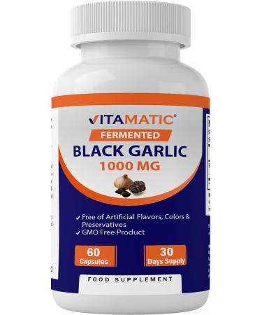 Vitamatic Fermented Black Garlic Extract 1000 mg 60 Capsules - Non-GMO, Gluten Free - Antioxidant and Cholesterol Support