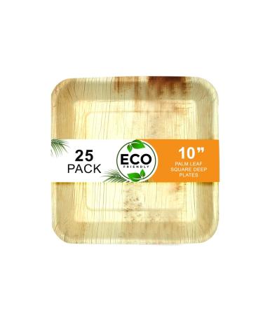 Naturelia 100% Compostable 10-Inch Palm Leaf Disposable Deep Plates Square- Eco-Friendly Biodegradable and Microwave-Safe Palm Leaf Dinnerware for All Occasions