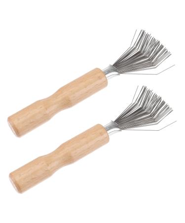 Operitacx Lot de 2 Peignes de Nettoyage pour Cheveux Manche en Bois et Peigne M tallique Outil pour Enlever Poils et Salet s Adapt Salon et Usage Domestique Nettoyage Pr cis des Brosses
