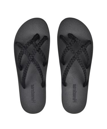 Harsidanzar flop flops for women with arches braided strap sandals soft water sandals for outside beach pool vacation braided strap sandals HL201E 39 EU black