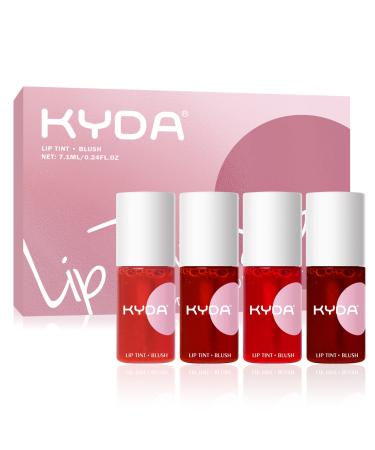 KYDA 4 Colors Lip Tint Stain Set, Velvet Lip Tint Watery Lip Stain, Moisturizing Waterproof Long Wear Lipstick Set, Natural Matte Lip Tint Stain Lip Color Makeup 4 pcs