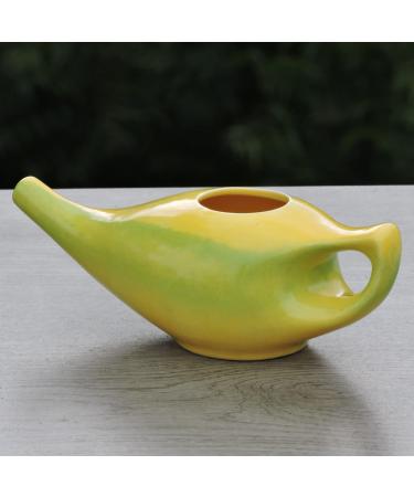 HealthGoodsIn Ceramic Neti Pot Sinus Cleaner 225ml - Dishwasher Safe, Green & Yellow - Buy Online on GoSupps.com