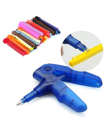 Orthodontic Braces Kit - Ligature Gun Dispenser Tools and Multicolor Elastic Braces Rubber Bands(1040 Pcs/Bag) (Blue)