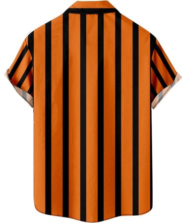 Mens Halloween Retro Color Block Bowling Shirt - Cute Pumpkin Print - 3X-Large - Buy Online on GoSupps.com