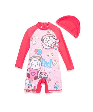 BONVERANO Baby Girls Swimsuit Toddler Bathing Suit Long-Sleeve Zipper One Piece Swimwear with UPF 50+ Sun Protection 18-24 Months Pink