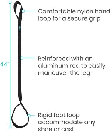 Vive Leg Lifter Strap (44 Inch) - Rigid Foot Loop Hand Grip for Mobility Aid - Ideal for Adult Seniors, Disabilities, and Hip Replacement - Wheelchair Accessory - Buy Online on GoSupps.com